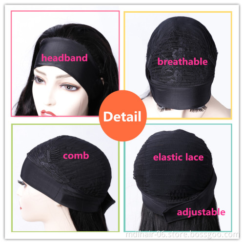 Wholesale Straight Human Hair Headband Wig for Black Women Natural Color Machine Made Non-Lace Wigs